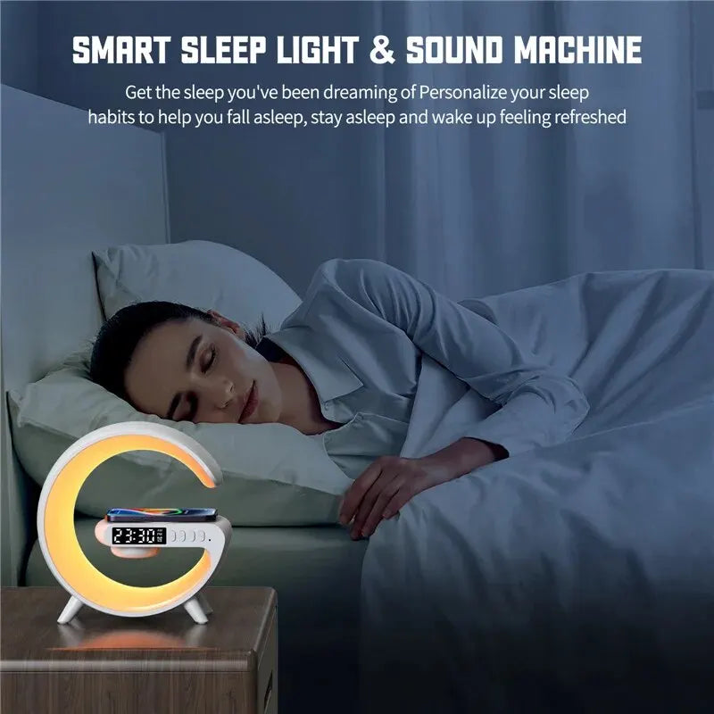 4 in 1 Wireless Charger Alarm Clock | Bluetooth Speaker LED Lamp